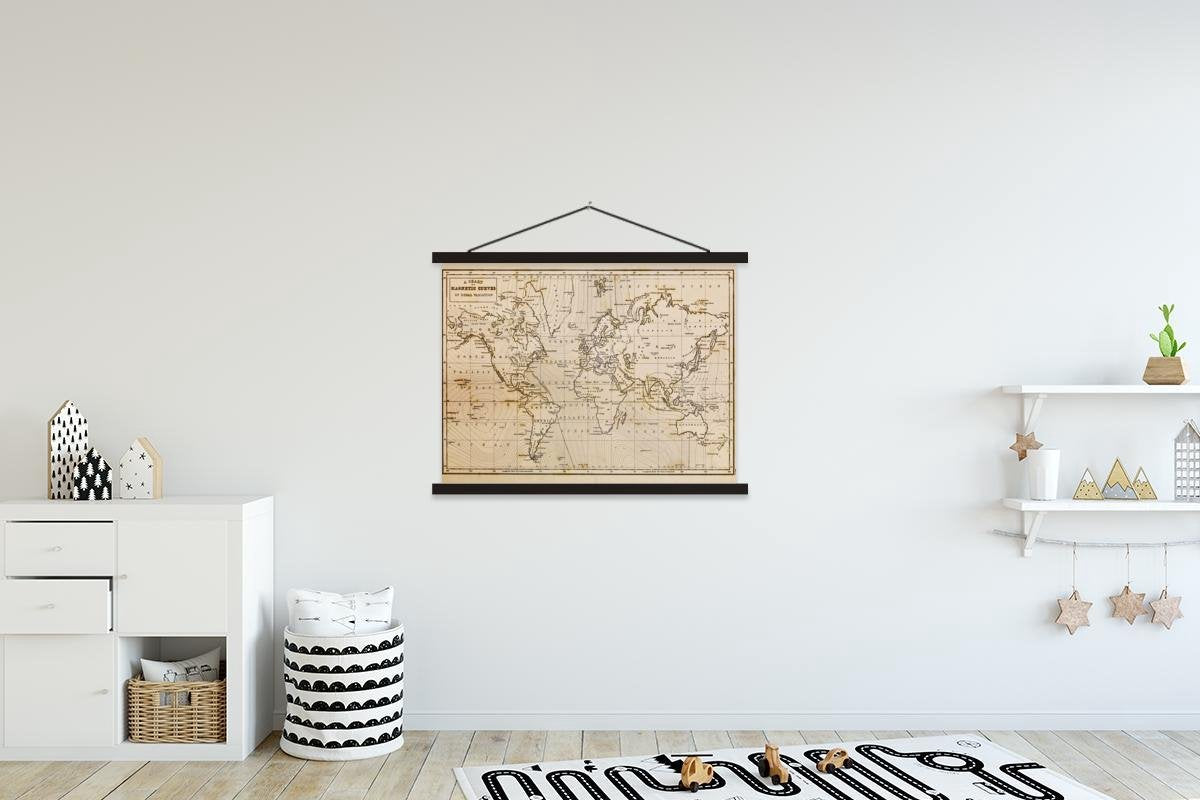 Wereldkaart Vintage - Schoolplaat - 150x113 cm - Wanddecoratie
