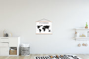 Wereldkaart - Quote - Zwart - Wit schoolplaat platte latten blank