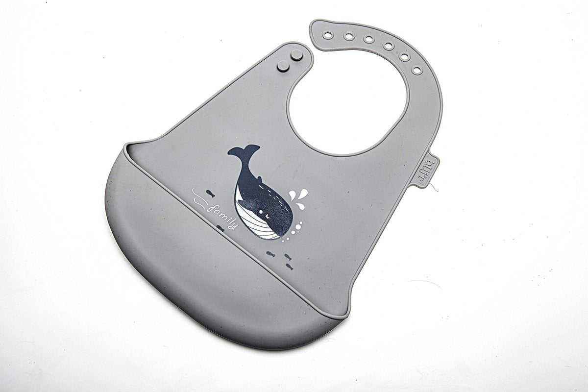 Blij'r Siliconen baby slabbetje - Waterdichte baby slabbetje - Zachte slab met opvangbakje - Unisex slabber - Grijs