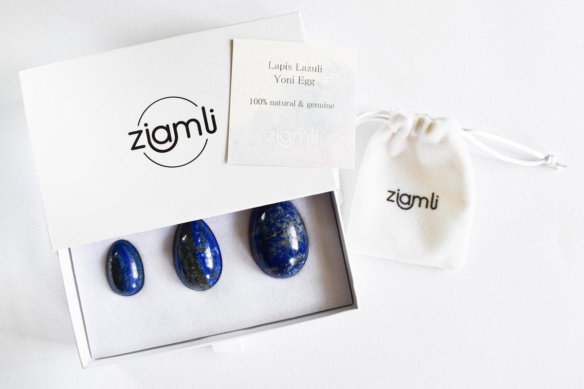 Ziamli Yoni eggs (Yoni eieren) - Set van 3 - Yoni egg (Yoni ei) -100% Lapis lazuli - Drilled - Gecertificeerd