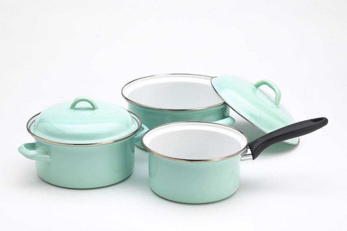 Lite Body Pannenset - 3-delig - 2 kookpannen & 1 steelpan - Emaille - Mintgroen