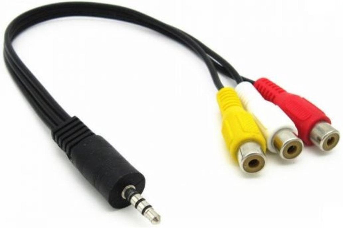 Garpex® AUX Verloopkabel - 3.5mm Jack (mannelijk) naar 3 RCA (vrouwelijk) - Splitter Audio Video Kabel – PC Smartphone Telefoon Tablet Stereo Home Cinema Set Versterker TV - Zwart