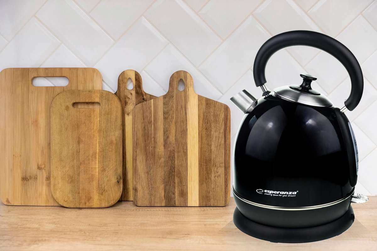 Esperanza COLORADO Retro Waterkoker - Elektrisch - RVS Materiaal - 1.8 Liter - Zwart