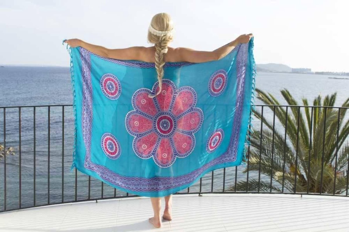 Pareo beach - dames - sarong - omslagdoek - wikkeljurk - strand - stranddoek - Flower dark turquoise tosca