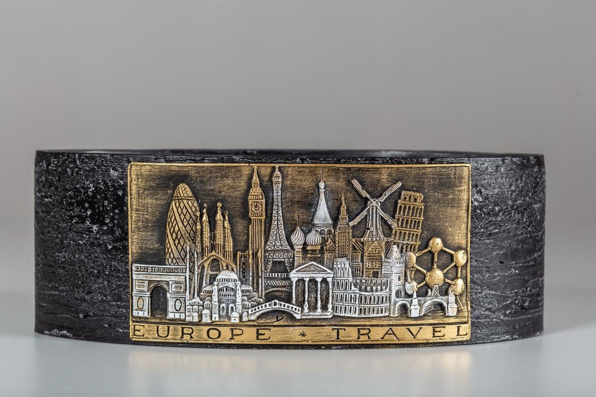 Ovaal zwart Europa travel wax windlicht 95/125/270 (incl. 2 stuks 3 uurs theelichten)