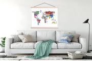 Wereldkaart - Letters - Kleuren schoolplaat platte latten blank