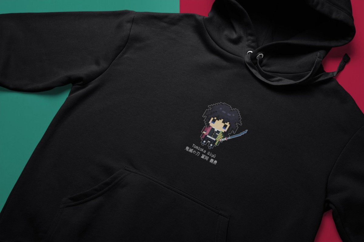Demon Slayer Kimetsu No Yaiba Giyu Ten Pillars Pixel Art | Anime Manga Merchandise | Fan Art Unisex Zwart Maat M Hoodie