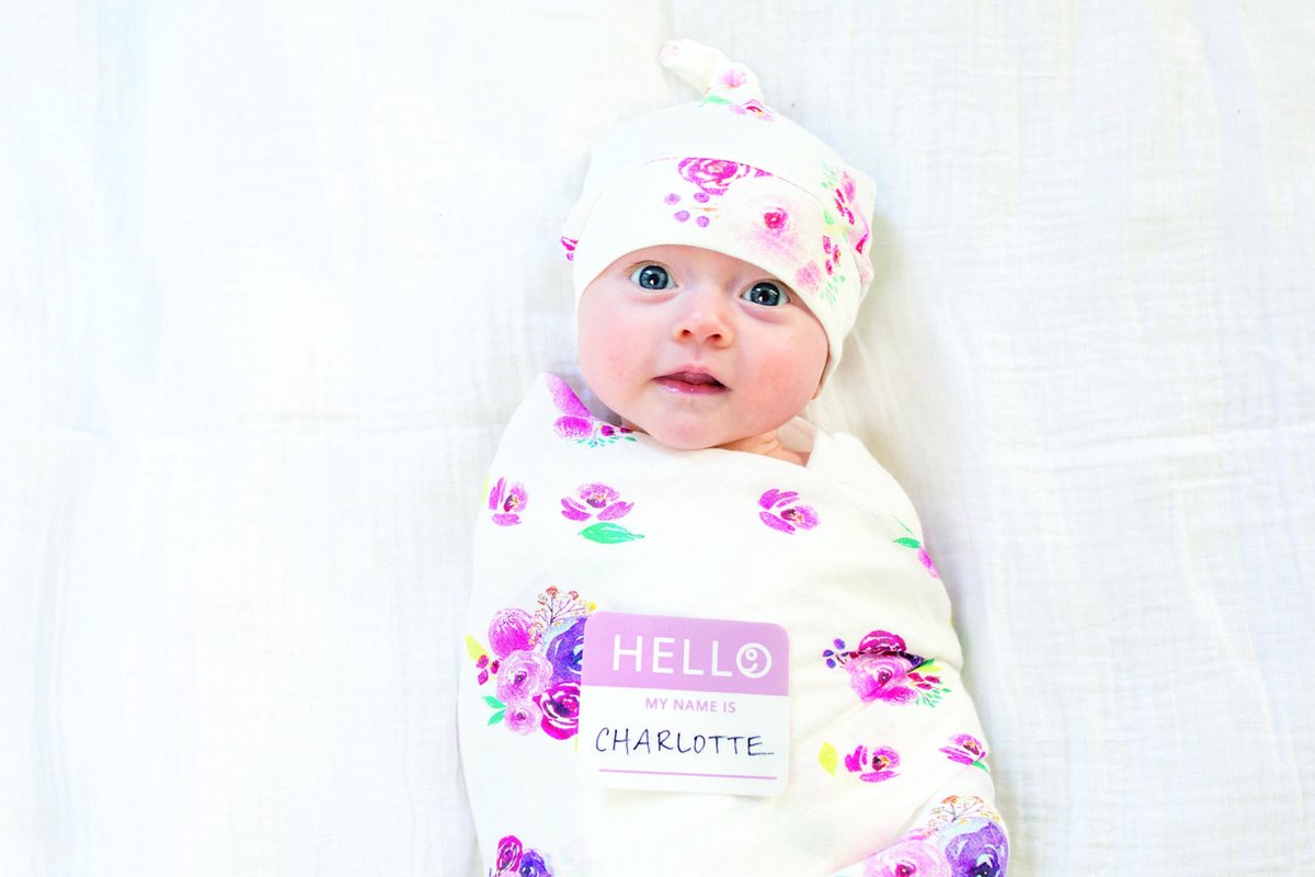 Lulujo Hello World Swaddle & Hat - Posies
