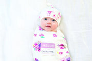 Lulujo Hello World Swaddle & Hat - Posies