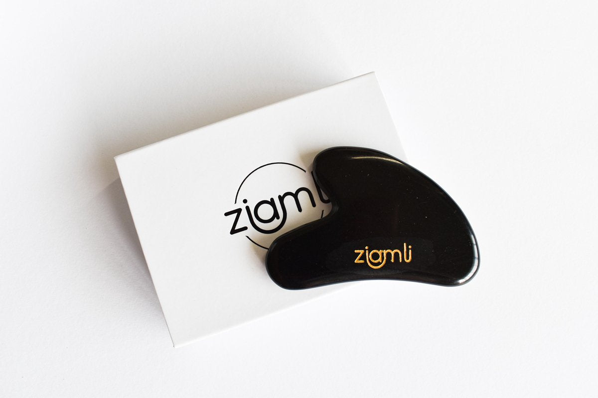 Ziamli Gua sha schraper - 100% obsidian - Gezicht massage - Premium kwaliteit obsidiaan