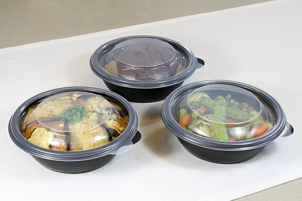 Soepkom zwart rond + deksel transparant | horeca take away | extra stevig | vriezer en magnetron |  Ø 13 x 7 cm | 500 ml | 50 stuks