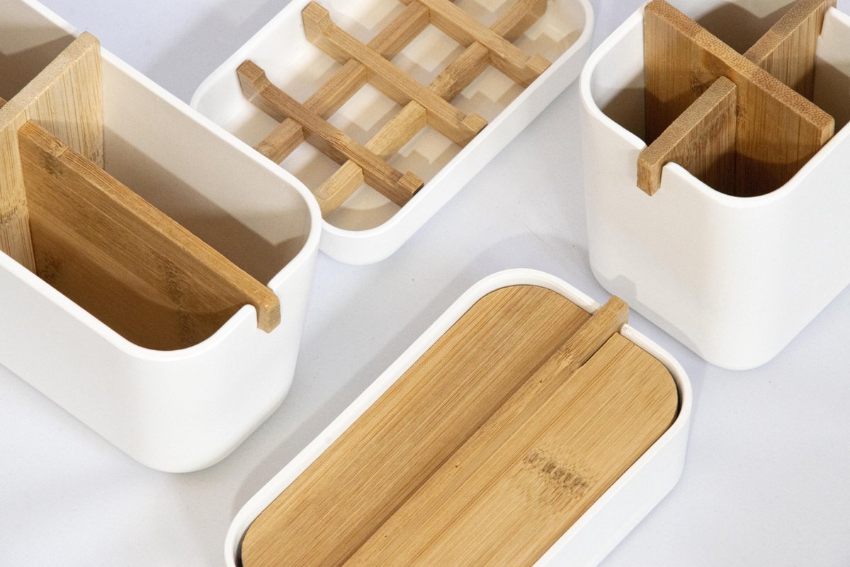 Hipperboo® - Set van 5 Bamboe Organizers - Organizer - Tandenborstelhouder - Sieradendozen - Zeephouder