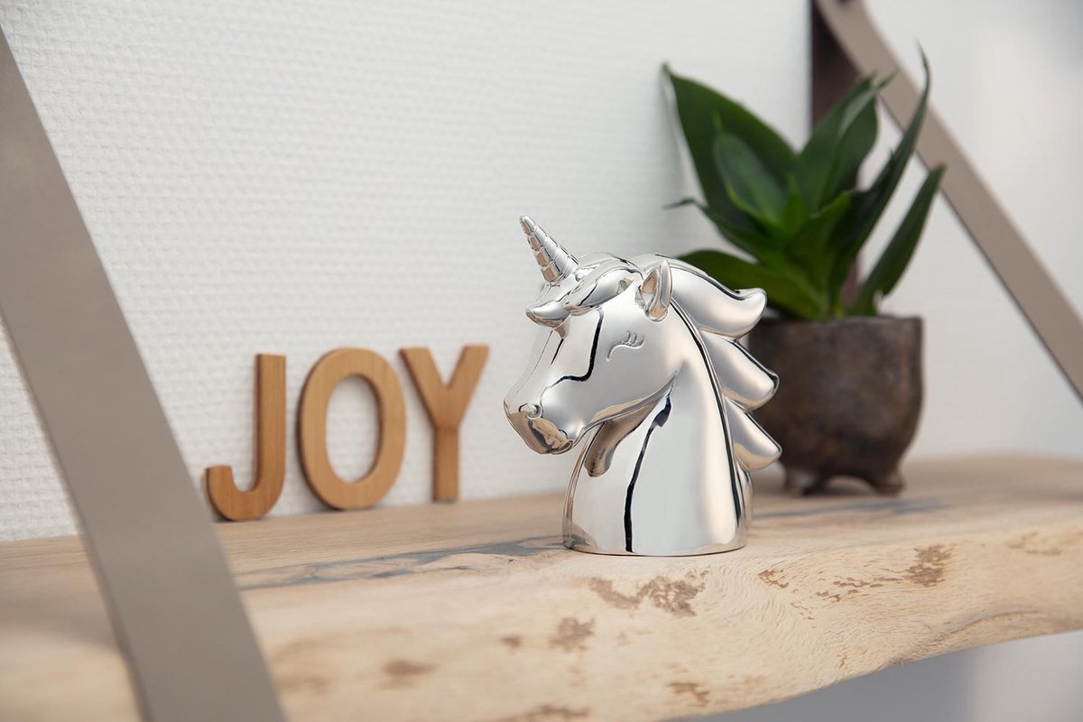 Zilver kleurige Unicorn Spaarpot - Eenhoorn hoofd Spaarpot van Zilverstad - kinder cadeau