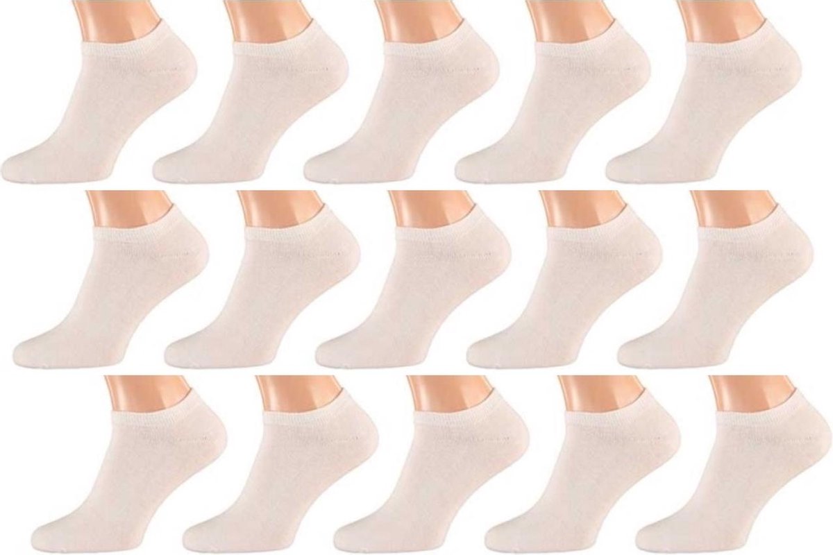 Sneakersokken - Katoen - Multipack - 15 Paar - Wit - Maat 36-41