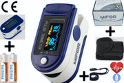 MIFOR® Professioneel Saturatiemeter met Hartslagmeter - INCL. BATTERIJEN & OPBERGTAS & DRAAGKOORD - Oximeter Spo2 - OLED Display - Zuurstofgehalte - Zuurstofmeter Vinger - Kleur Donkerblauw met Wit