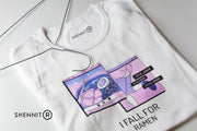 Anime E-girl Waifu Cosplay Otaku Weeb Japan T-Shirt | I Fall for Ramen Noodles Pantsu Valentijnscadeau | Internet meme | Grappig | Cadeau voor nerd en geek gamer | Unisex Maat S Wit