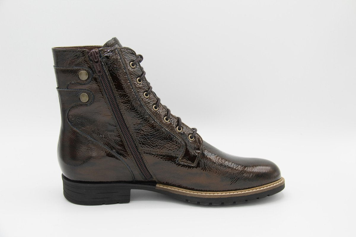 Durea- bruin lak lederen veter bootie/ biker boot- H0 maat 41 ( smaller)