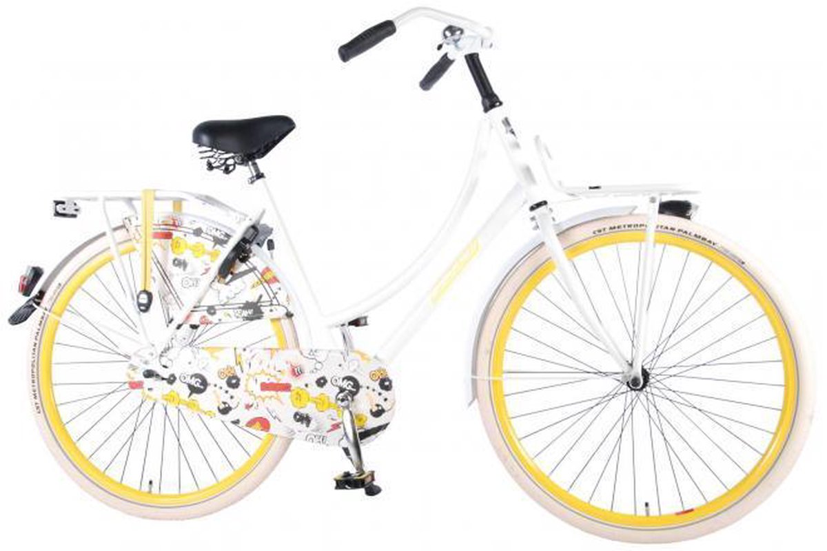 SALUTONI Urban Transportfiets Cartoon - Unisex - 28 inch - 50 cm - Wit/Geel - 95% afgemonteerd