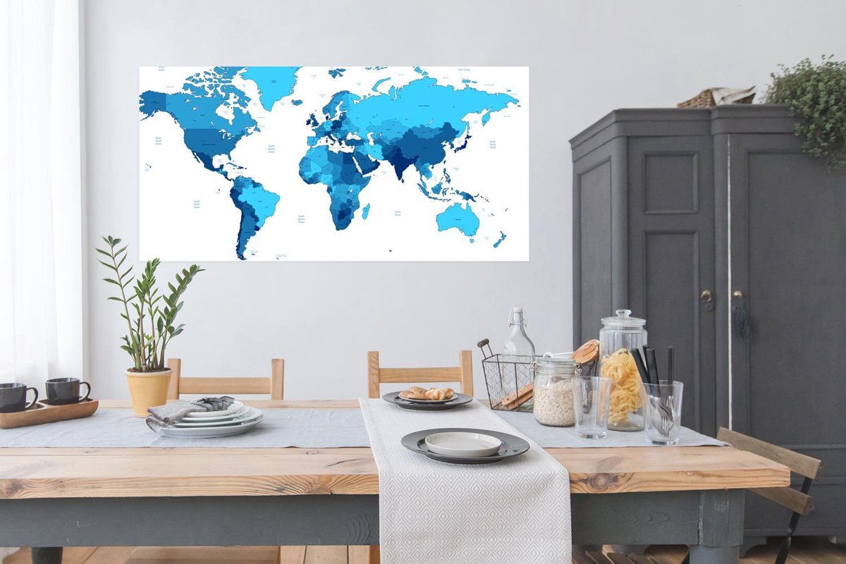 Wereldkaarten - Wereldkaart - Kleurrijk - Blauw - 160x80 cm