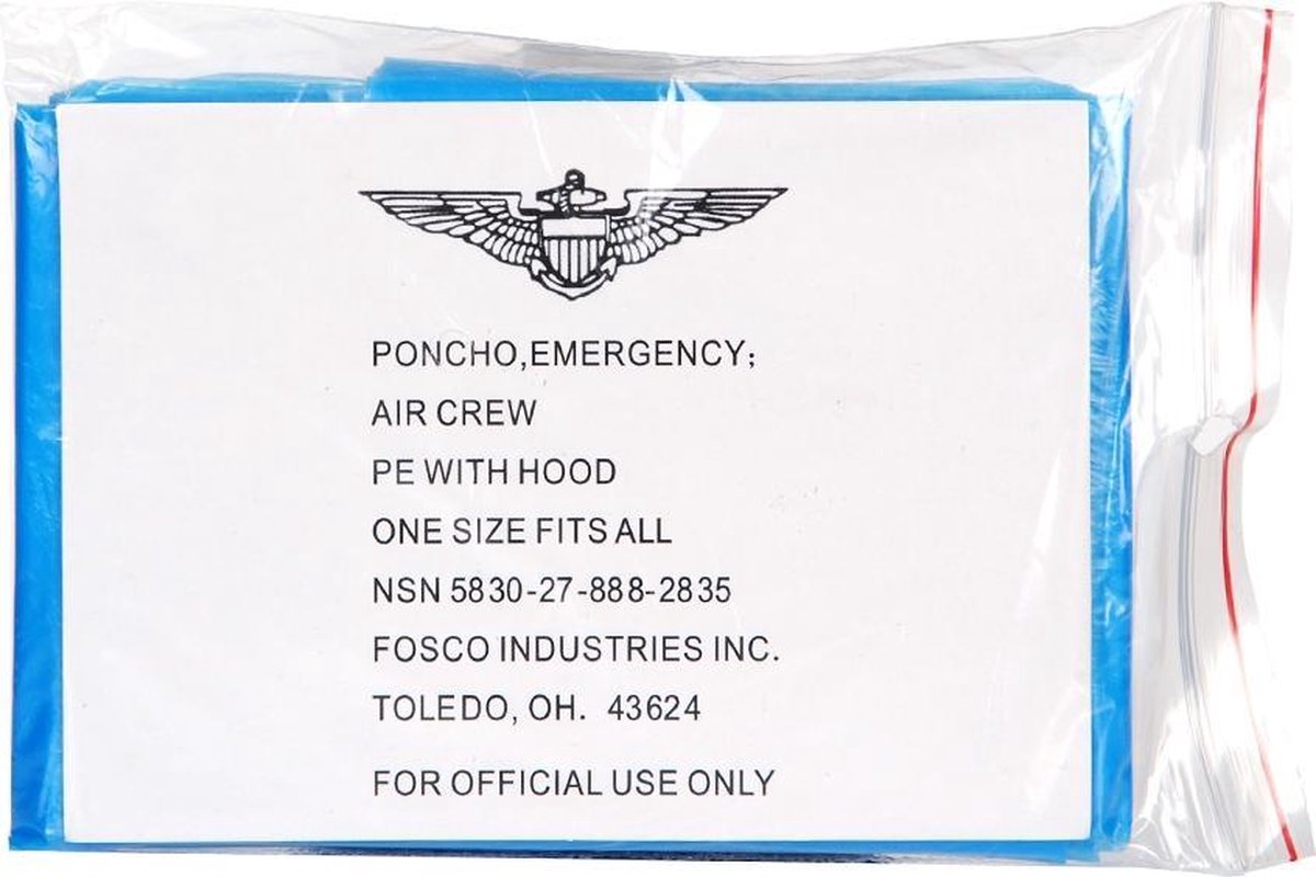Fosco Noodgeval Poncho - Transparant Blauw - One Size Fits All