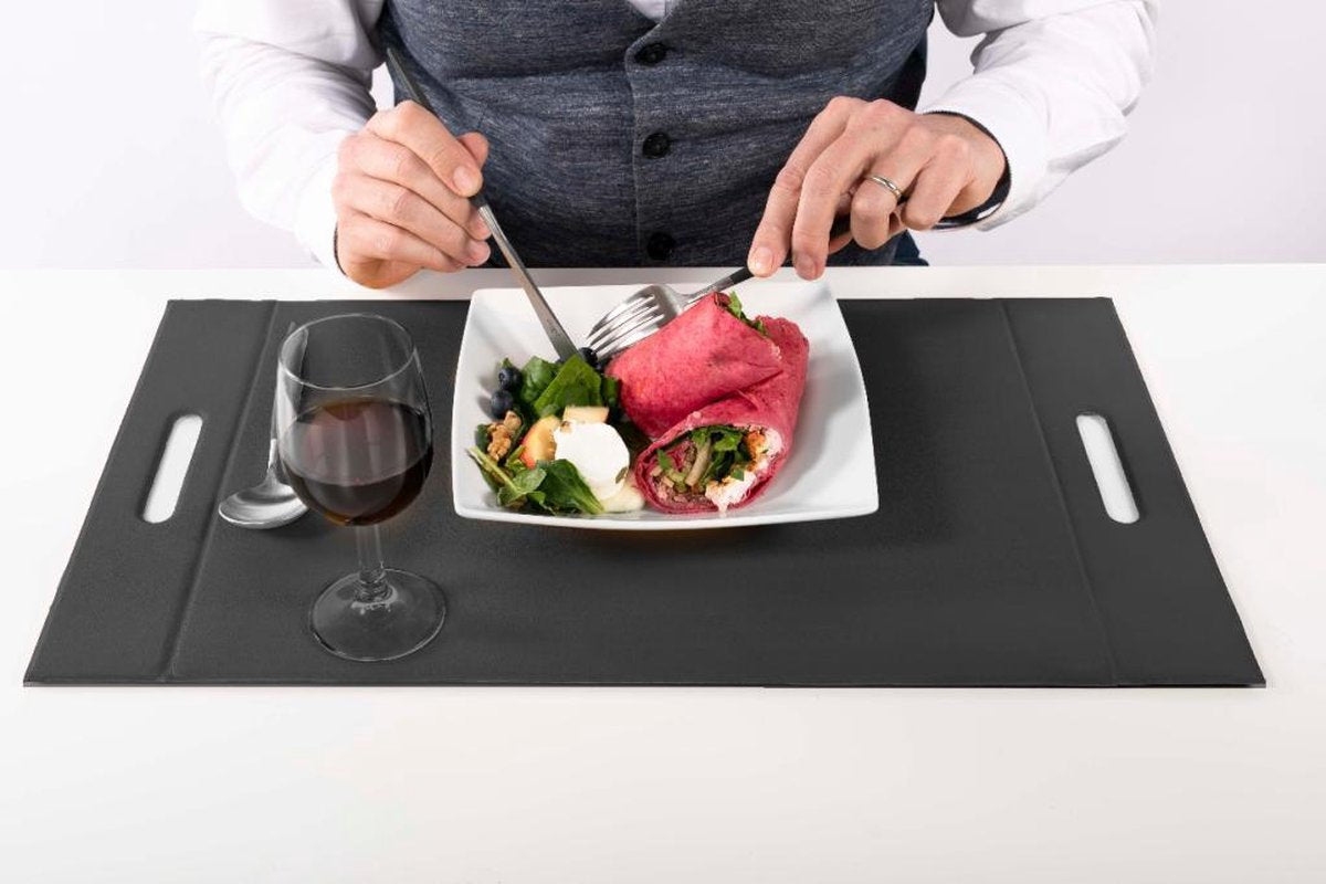 Dienblad Leer Imitatie look - Met handvatten - 33x45 cm - Zwart