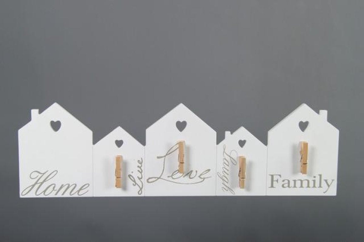 Wandbord Notitie Huis Hout met Clips Wit