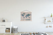 Wereldkaart - Vintage - Paars schoolplaat platte latten blank