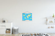 Wereldkaart - Kinderen - Dieren - Atlas schoolplaat platte latten blank
