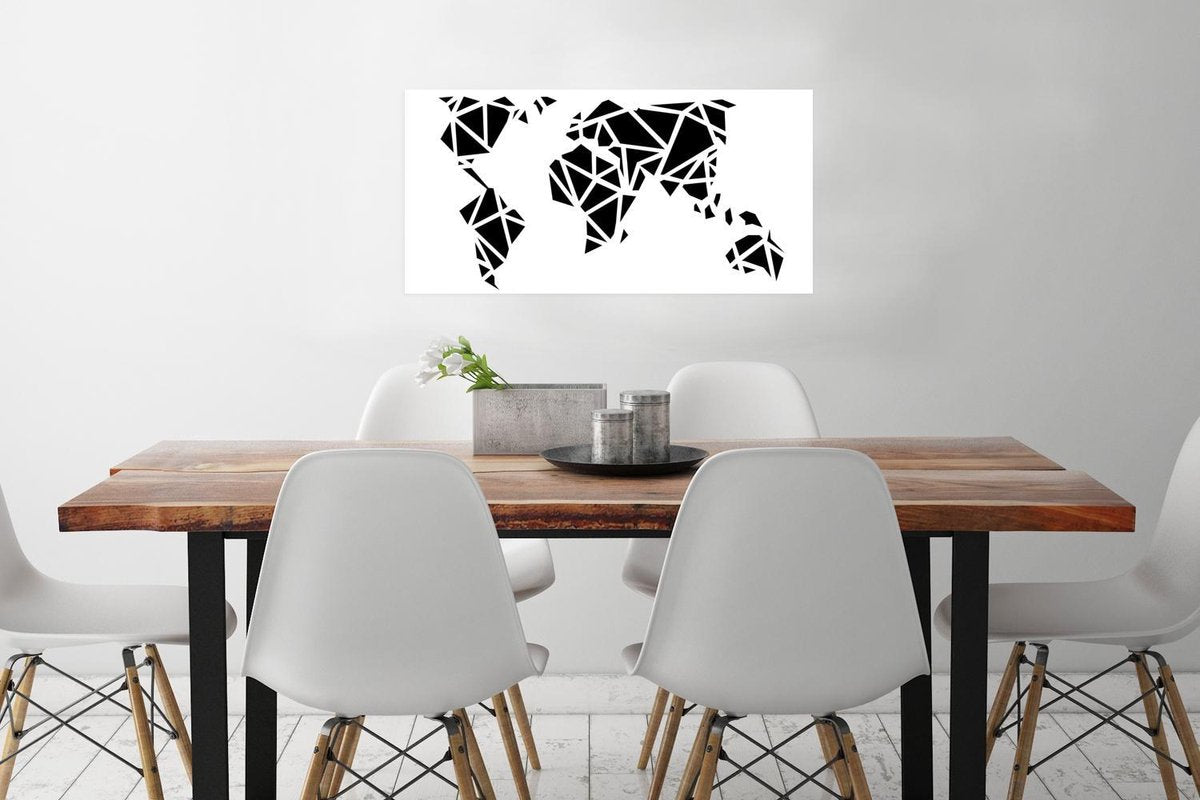 Muurdecoratie - Wereldkaart - Artistiek - Zwart - Wit - 80x40 cm - Poster