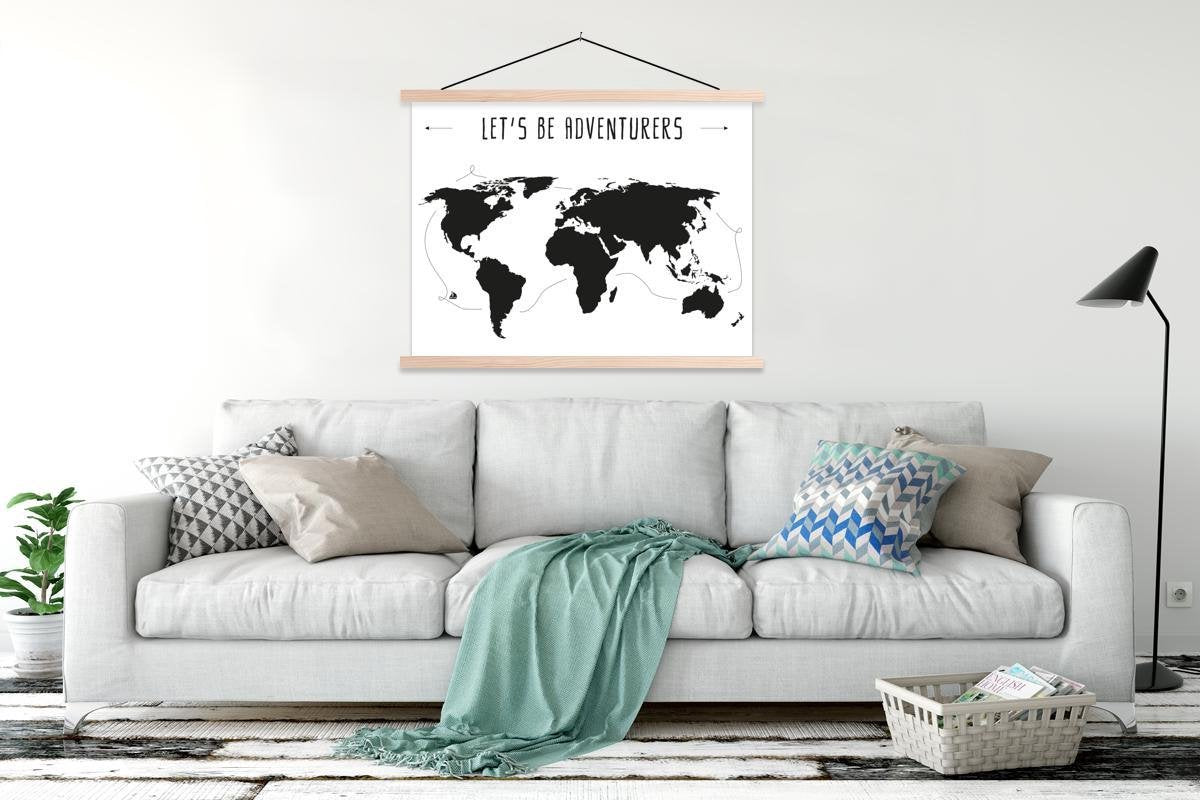Wereldkaart - Quote - Zwart - Wit schoolplaat platte latten blank