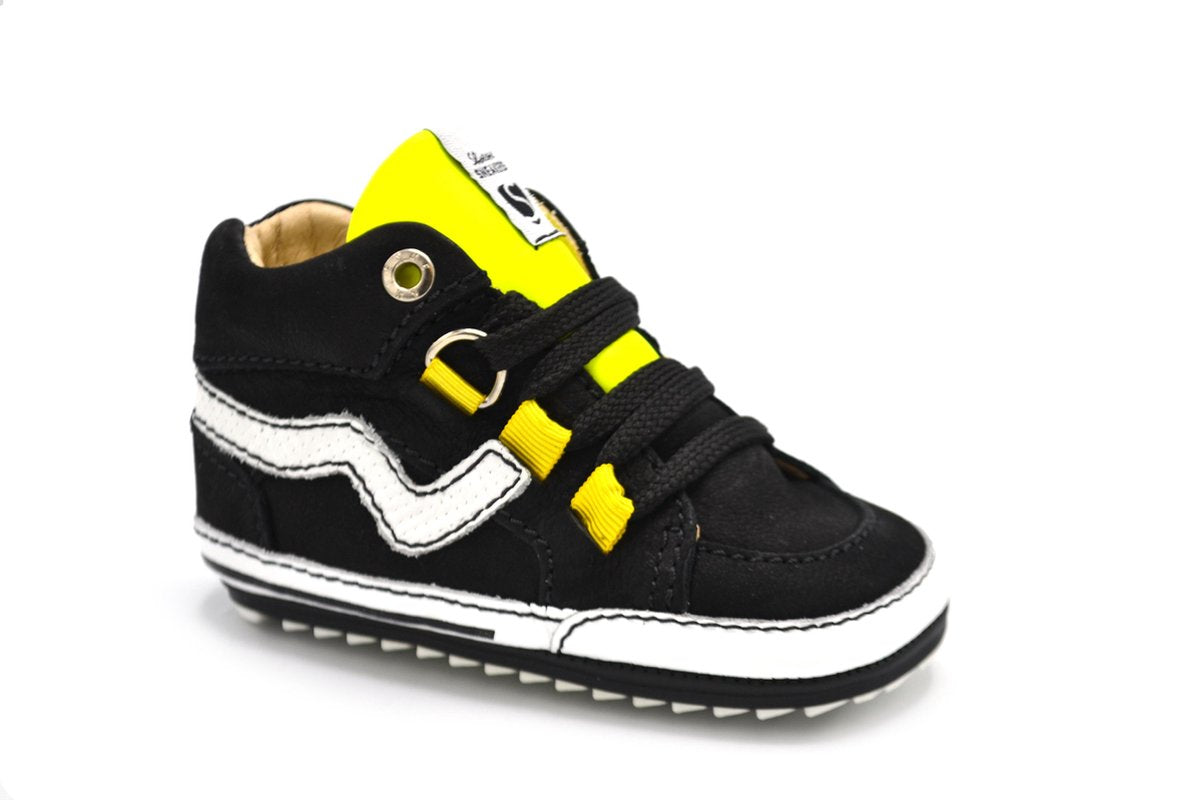 Shoesme - Jongens sneaker - Halfhoog - Zwart - Geel - leder