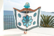 Sarong | 100 x 170cm | Pareo | Saunadoek | Wikkeldoek | Sjaal | Omslagdoek | Bali | Wit | Turquoise