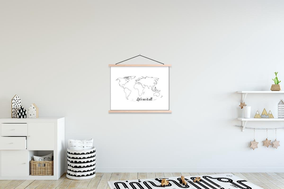 Wereldkaart - Simpel - Quote schoolplaat platte latten blank
