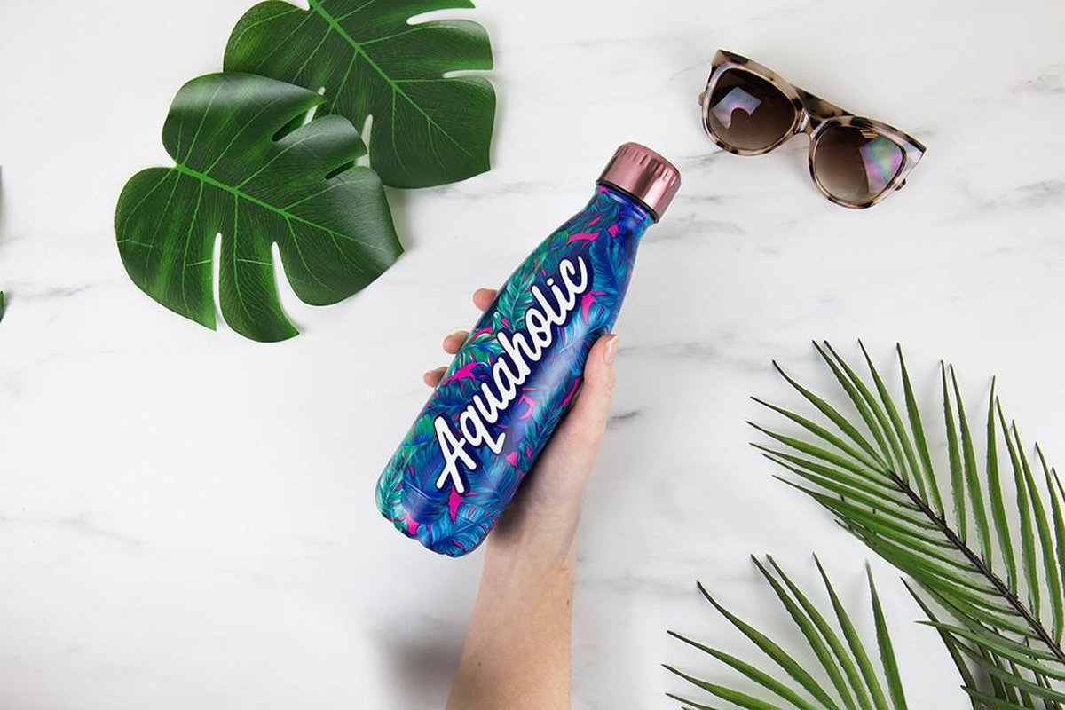 Metalen drinkfles aquaholic palmbladeren