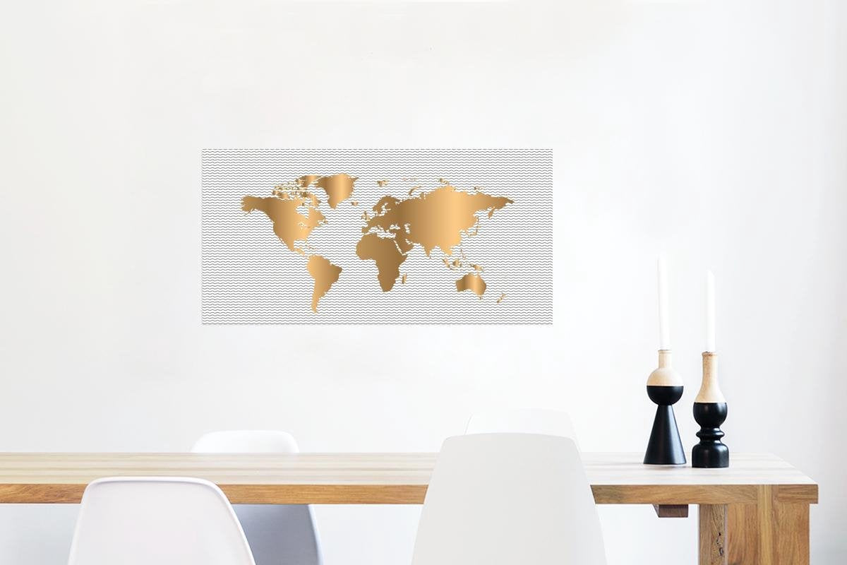 Muurdecoratie - Wereldkaart - Goud - Golf - 80x40 cm - Poster