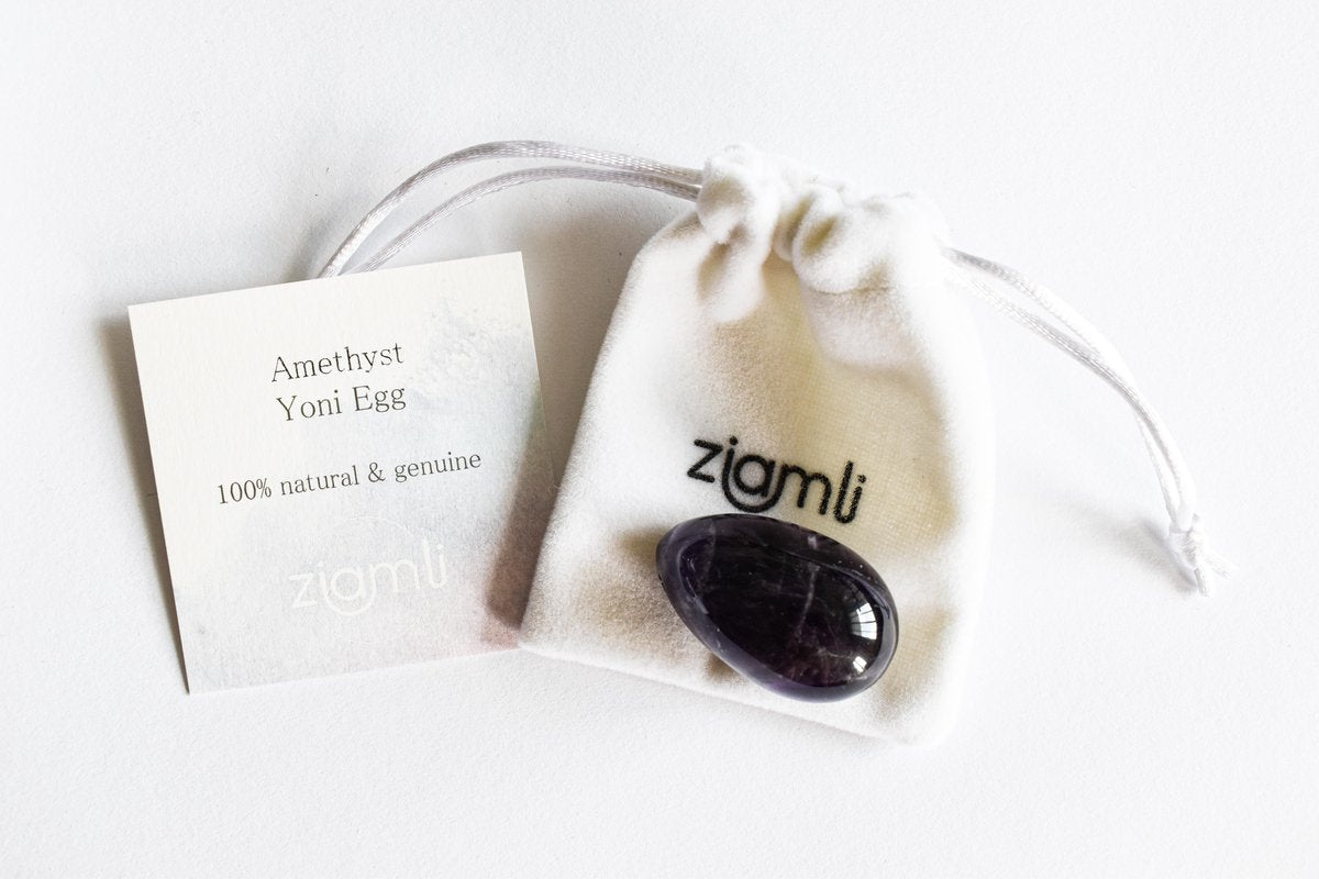 Ziamli yoni ei M (40*25 mm) - 100% amethist - Massage ei - Yoni egg amethyst - Drilled