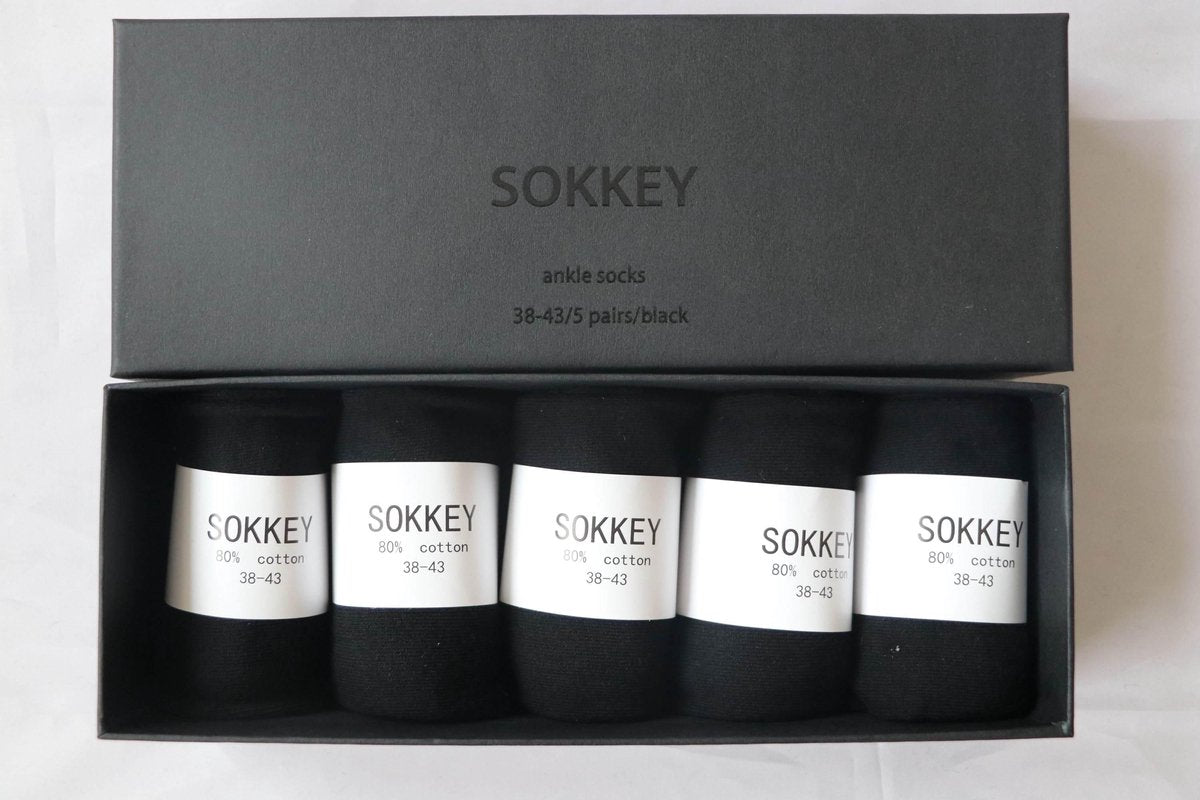 5 paar zwarte Sokkey enkelsokken 38 - 43 - Sokkey - enkel sokken - sportsokken - sneakersokken - sokken - lage sokken - ankle socks - Giftbox