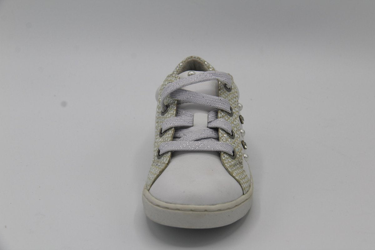 Twins- Witte sneaker met zilveren accenten- 319100500-3