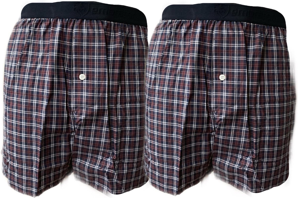 Embrator 2-stuks mannen Boxershort geruit blauw/wit/donker rood 3XL