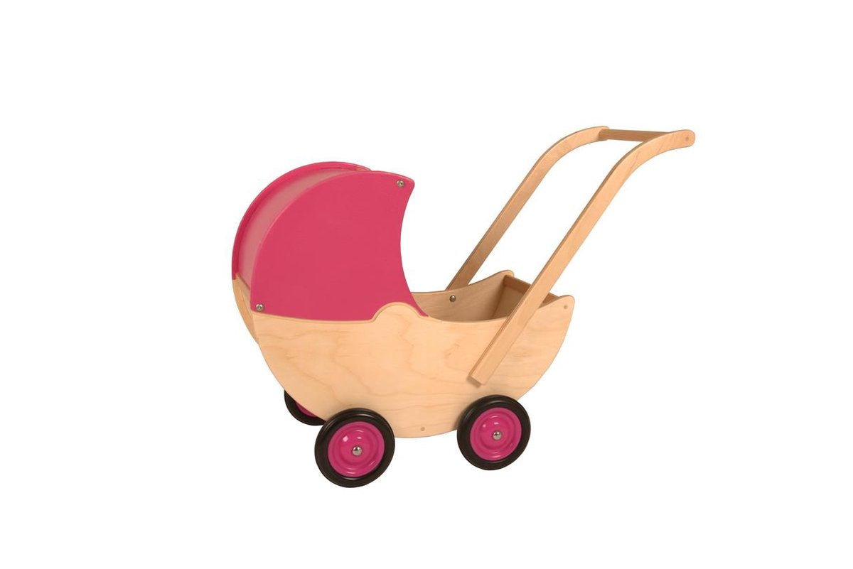 Houten Poppenwagen Roze/Blank