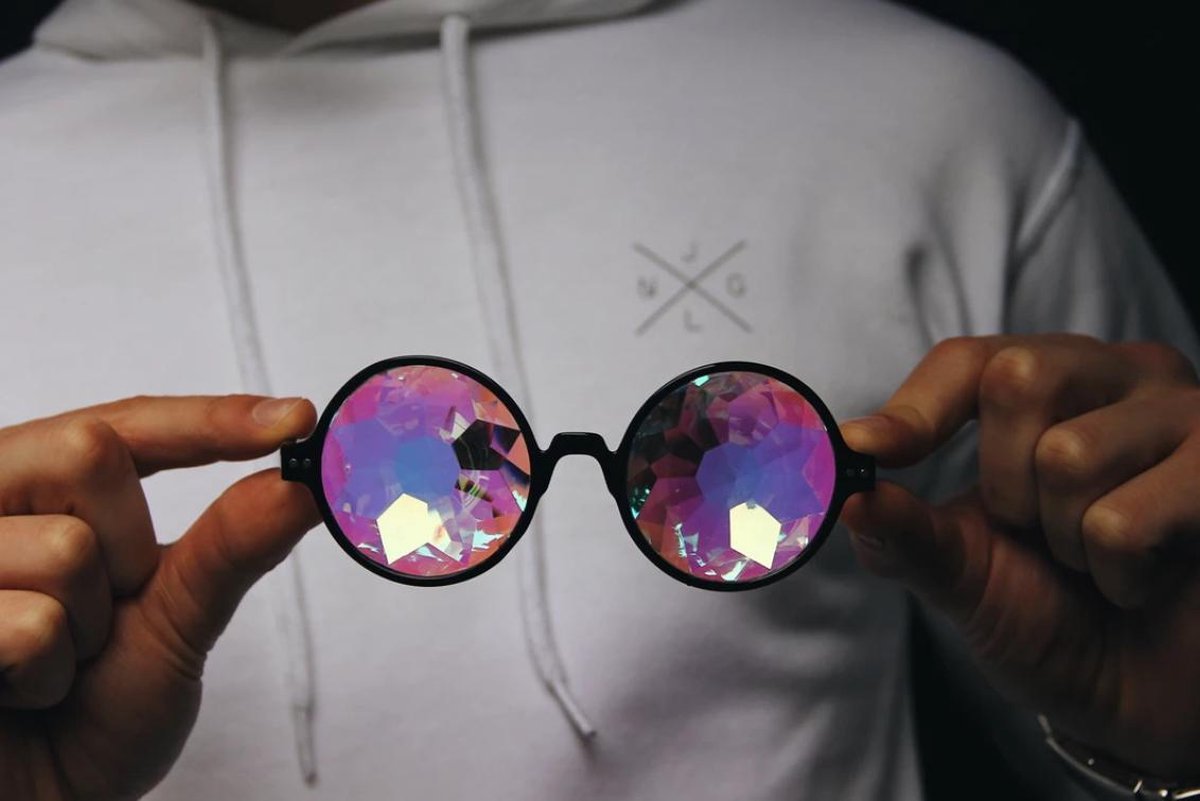 Kaleidoscoop bril met zwart montuur | Festival glas diamant kaleidoscope space caleidoscoop optisch magisch toverkijker holografisch - steampunk carnaval