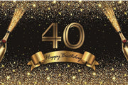Verjaardag - Versiering - Wanddoek - Banner van Polyester - 120cm (Breed) x 80cm (Hoog) - Vrouw / Man - 40 jaar - Champagneflessen - Goud