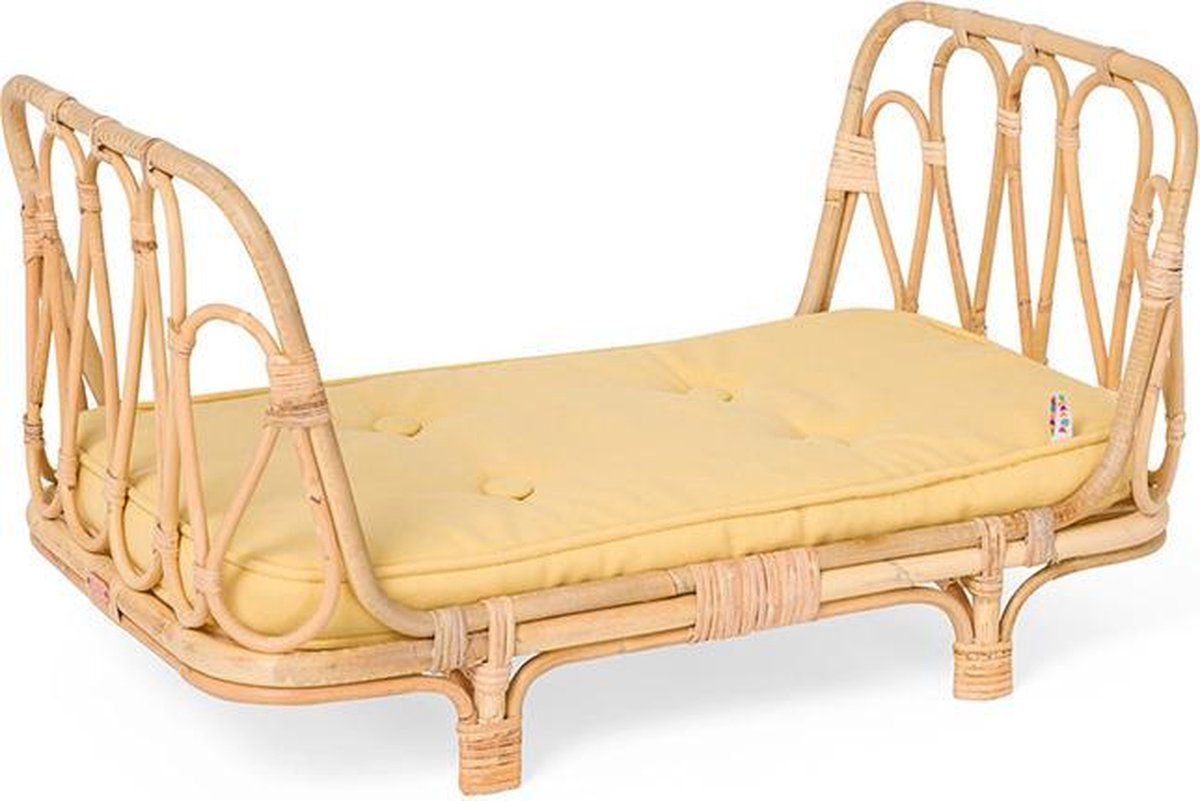 Rotan Poppenbedje Met Matrasje Geel Poppie Toys