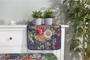 Tafelloper - luxe gobelinstof - Kate Navy - Donker Blauw met kleurige bloemen - Loper 100 cm
