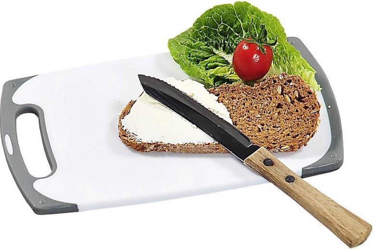 Kunstof Snijplank  met Anti slip functie | Vaatwasmachinebestendig | Snij plank met handvat | Afm. 25 x 15 x 1 cm | Kleur: Wit / Grijs