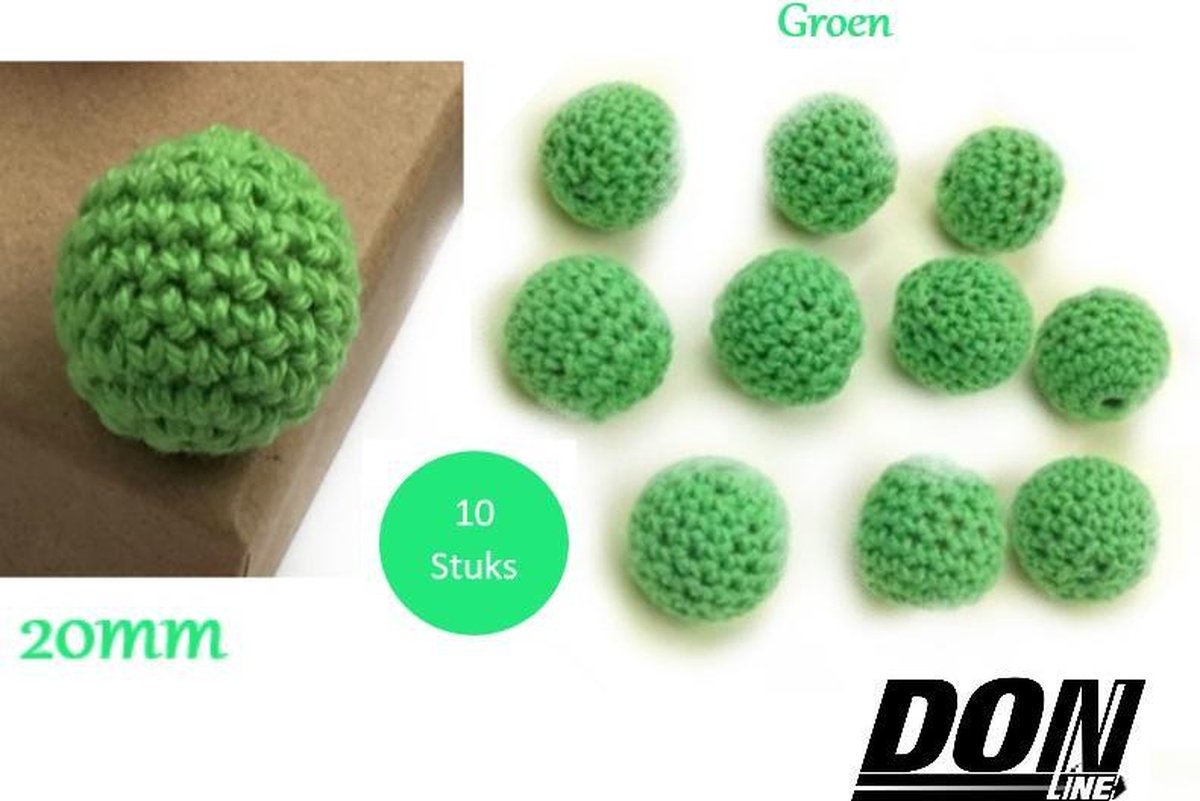 DONLINE – Groen Ronde Gehaakte DIY Houten Kralen 20mm met 4mm gaatje - Houten Gehaakte Kralen - Speenkoord Kralen - Kralen baby - Rijgkralen – Kralen rijgen - Speenkoord Maken – Hobby Kralen – DIY Gehaakte Kralen – Crochet Wooden Beads