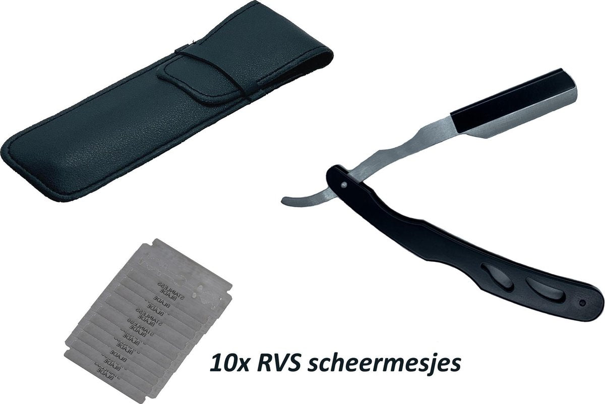 Barber scheermes - Klassieke open scheermes - Barbiersmes - Shavette - Klapmes - Inclusief beschermhoes en 10 scheermesjes