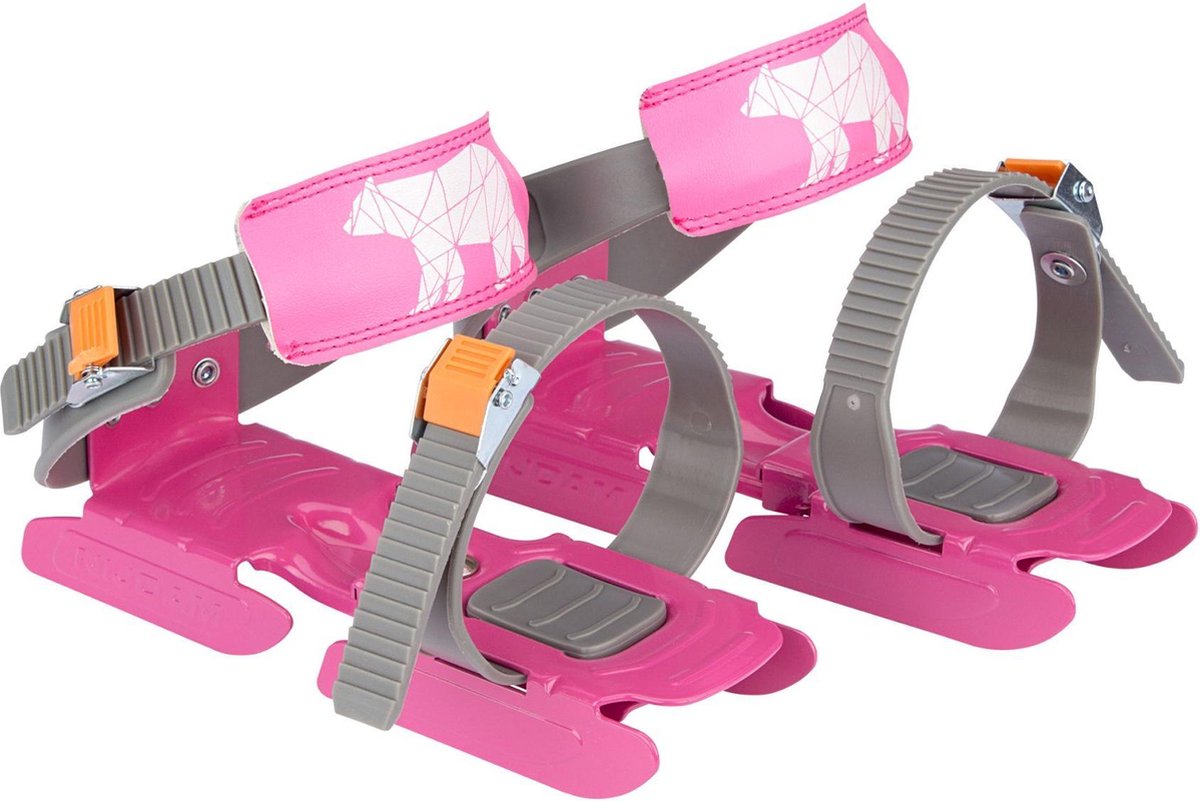 Nijdam Junior Glij-ijzers Verstelbaar - Polar Bear - Roze/Grijs/Oranje
