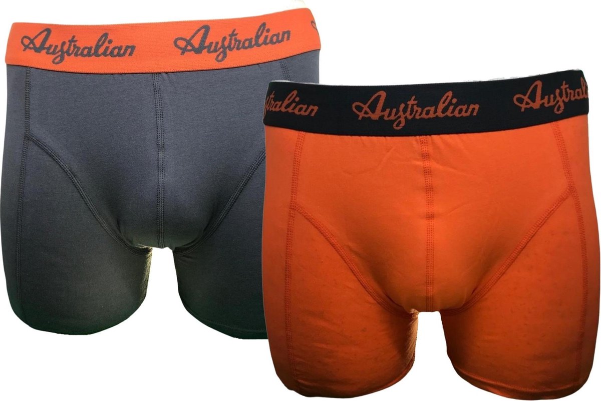 2 stuks Australian Boxershort - Katoen - Grijs/Oranje M