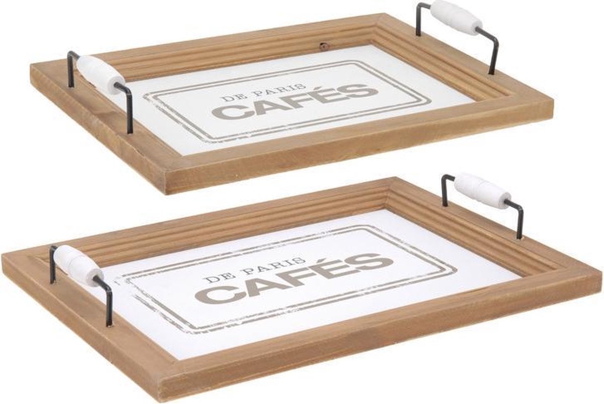 DSM Paris Dienblad - 26 x 36 x 5 cm - Hout - 2 stuks